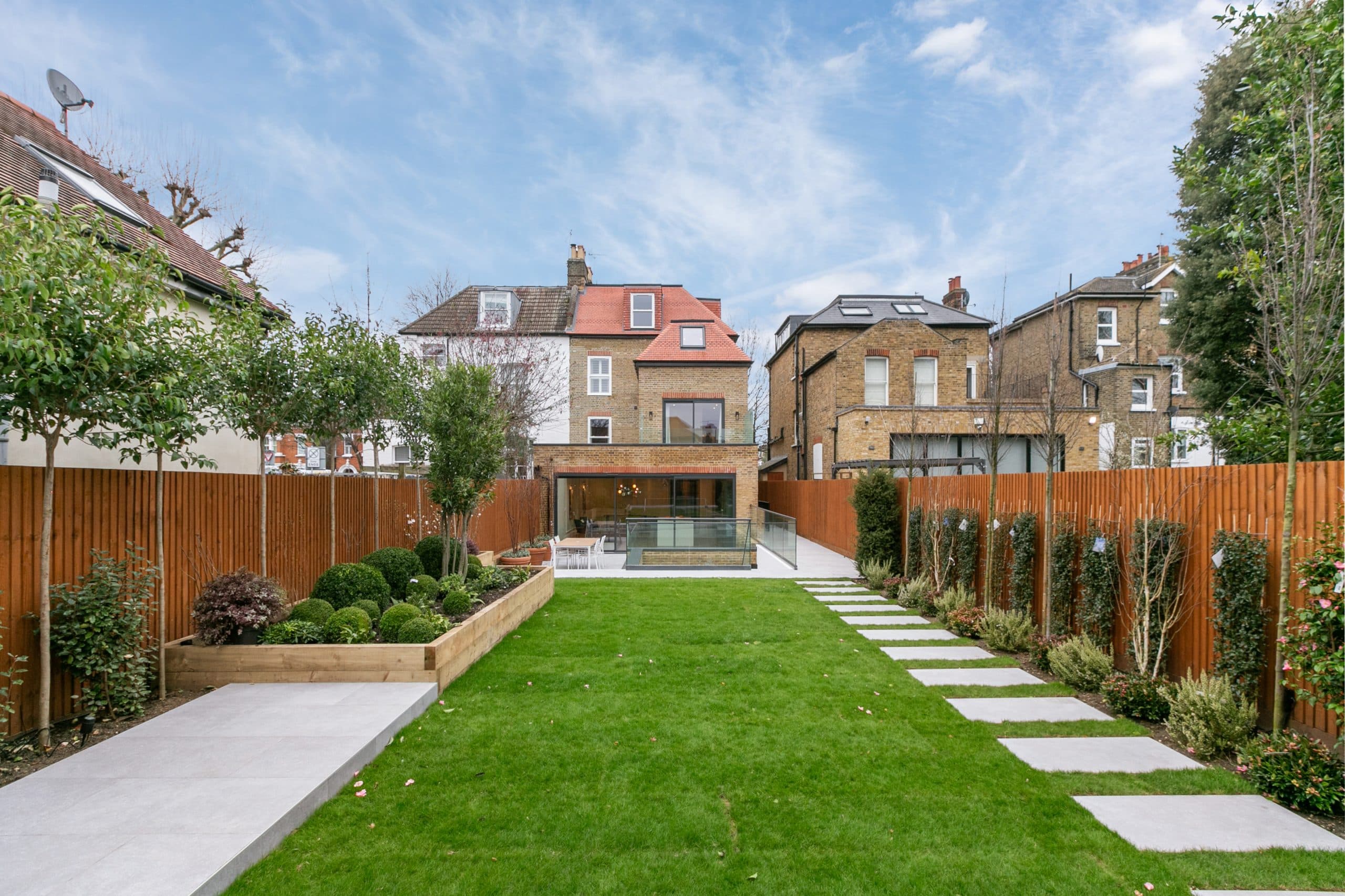 Rear elevation showing contemporary extension