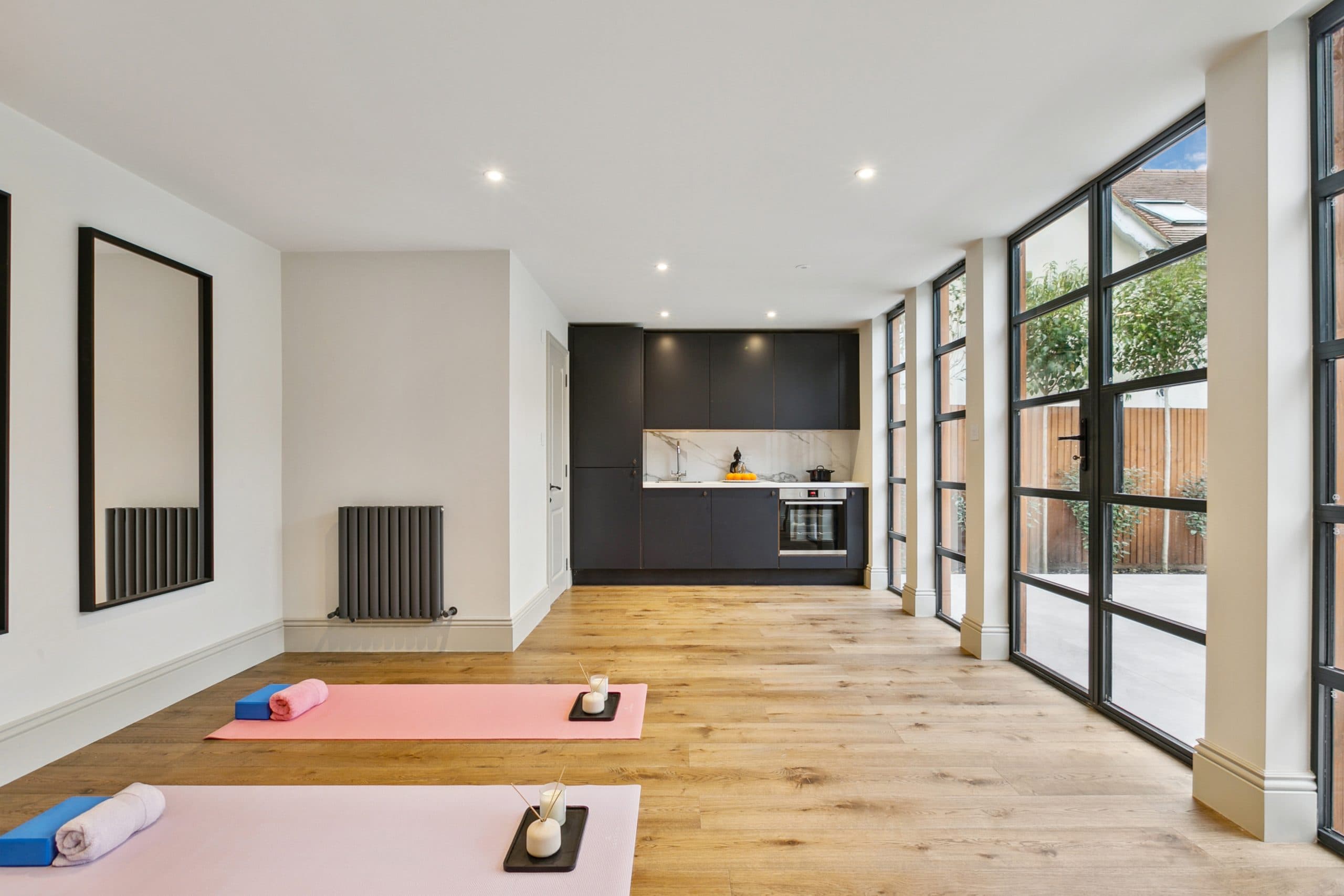Wellness studio with Crittall glazing and kitchenette